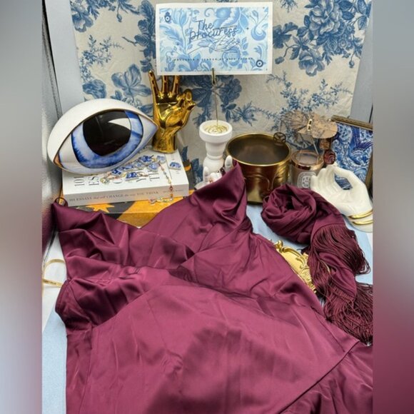 🆕 BRONX & BANCO 🧿 NWOT Leo Burgundy Silk-Blend Maxi Dress Gown, Sz L US 8 - Picture 12 of 15